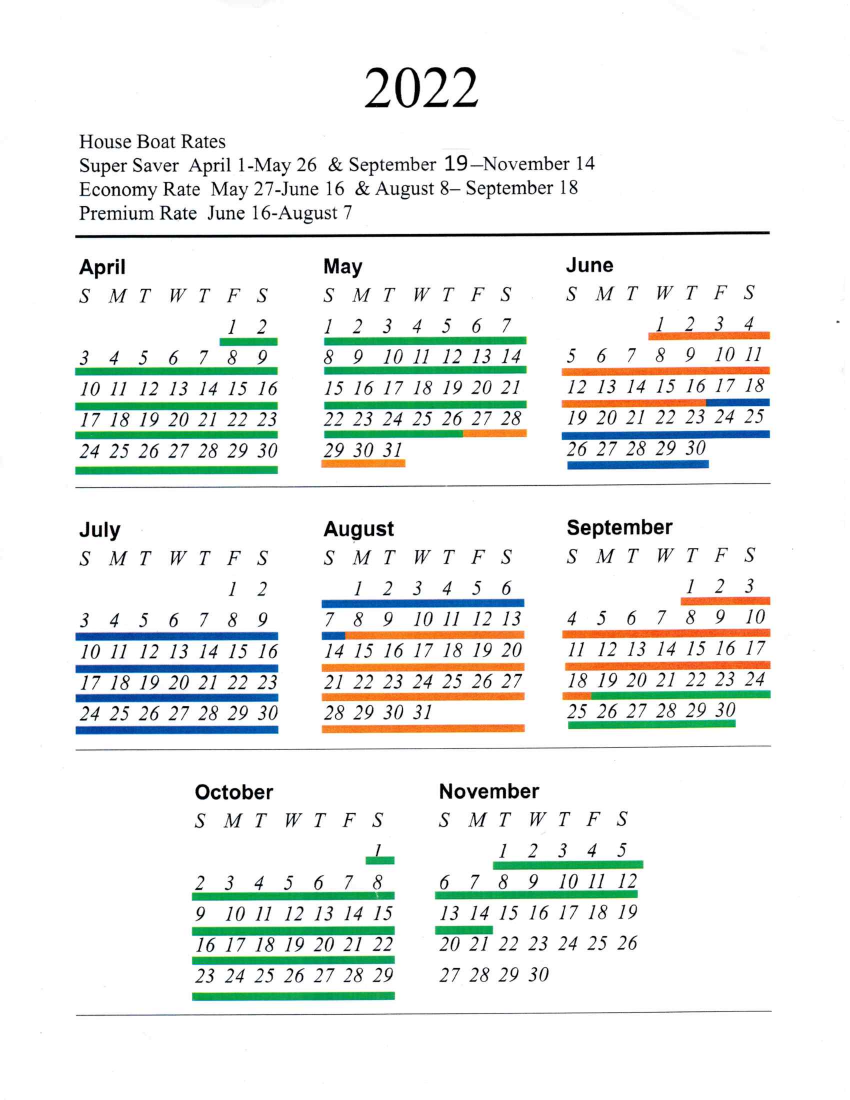 Houseboat Rates – Sulphur Creek Resort